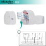 Oktaplex Bewegungsmelder Außen 2er Set, weiße Sensoren mit Verkabelungsdiagramm.