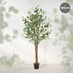 ML-Design künstlicher Eukalyptus, 180 cm, mit Naturholzstamm im Topf. Dekorative Kunstpflanze.