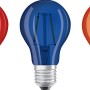 Osram LED-Leuchtmittel E27 Colorbox, 5er-Pack mit farbigen Lampen (Rot, Gelb, Blau, Orange, Grün).