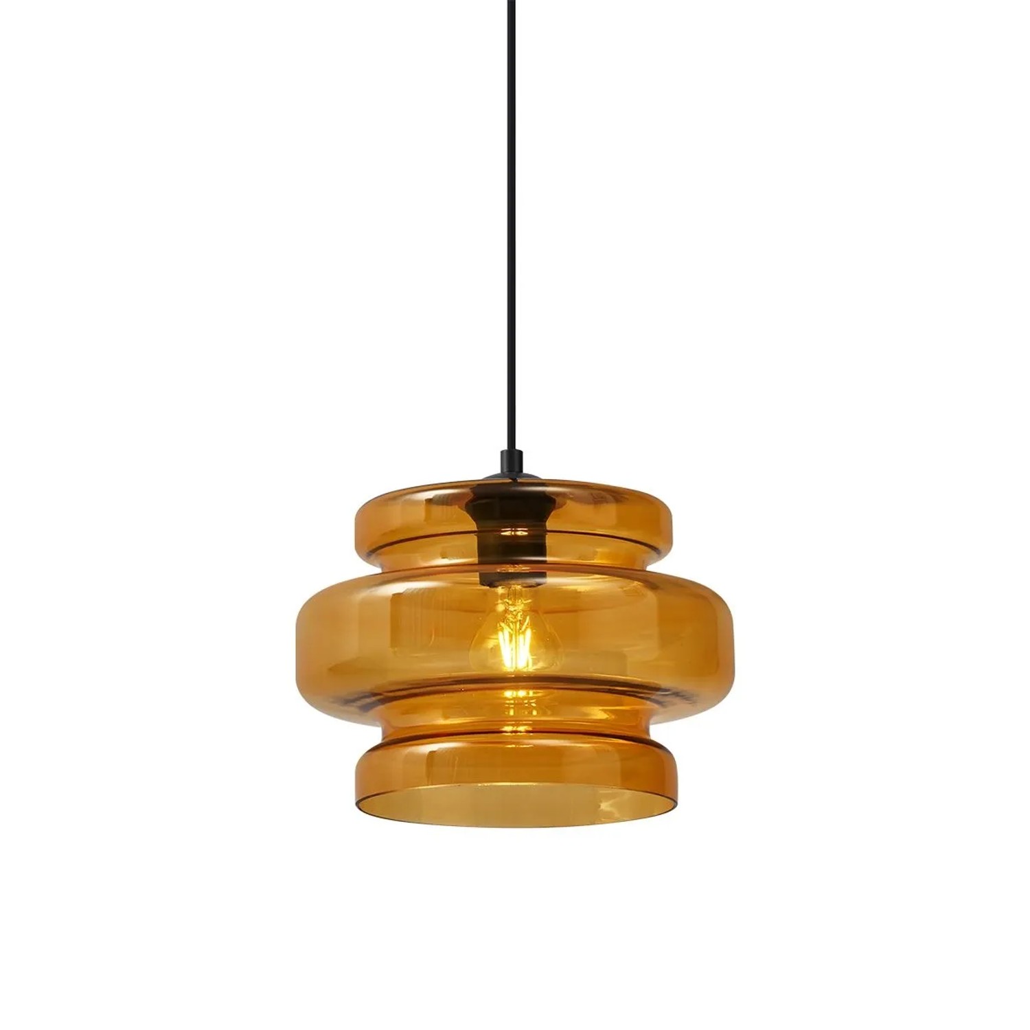 QAZQA Retro Hängeleuchte Schwarz mit Orangefarbenem Glas Denise