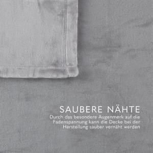 Bestlivings Kuscheldecke Cashmere Touch Silber (150x200cm) mit sauber vernähten Kanten.