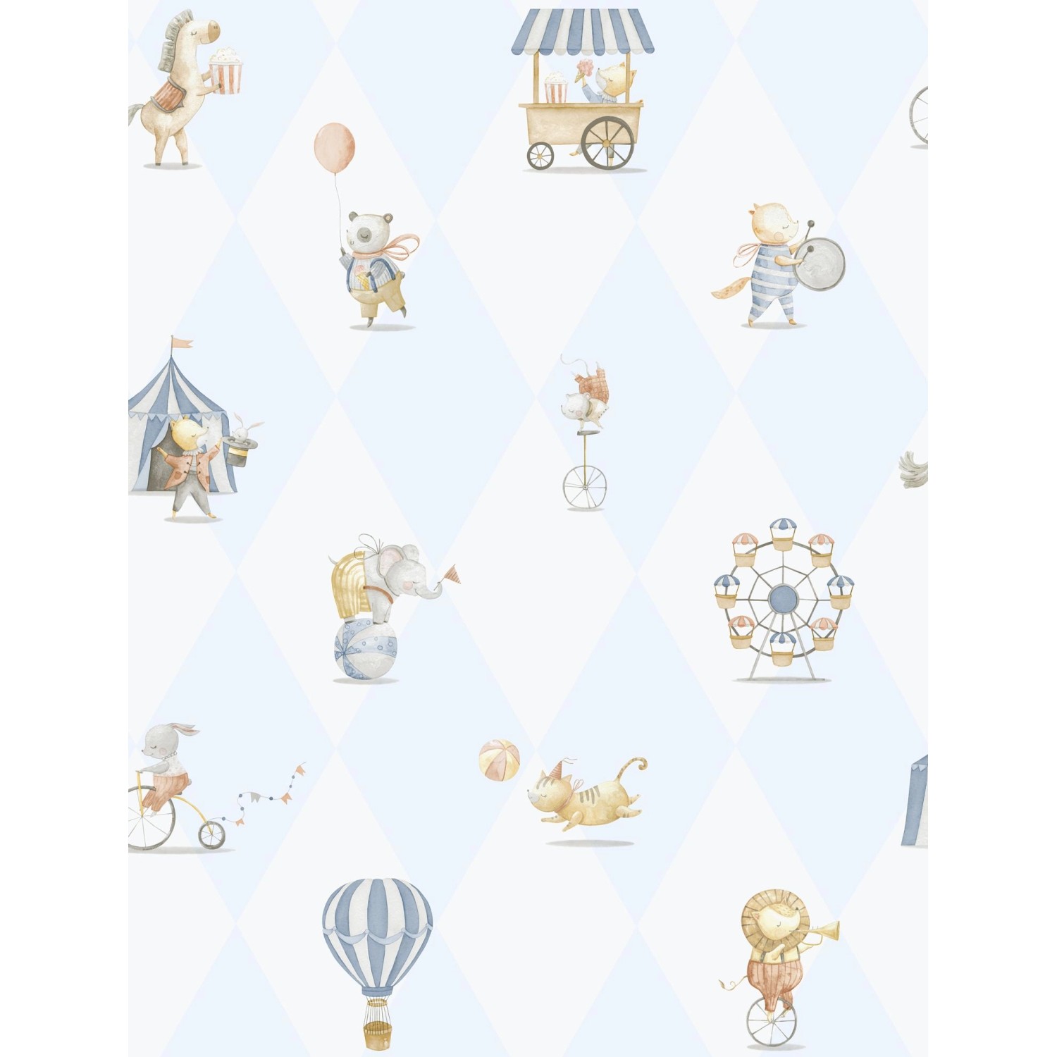 Sanders & Sanders Tapete Zirkus Hellblau und Weiß 53 cm x 10.05 m günstig online kaufen