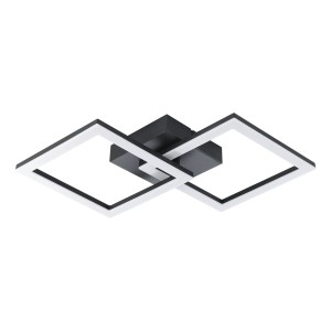 Moderne, schwarze LED-Deckenleuchte Huerta-E von Eglo mit zwei quadratischen Leuchtelementen.