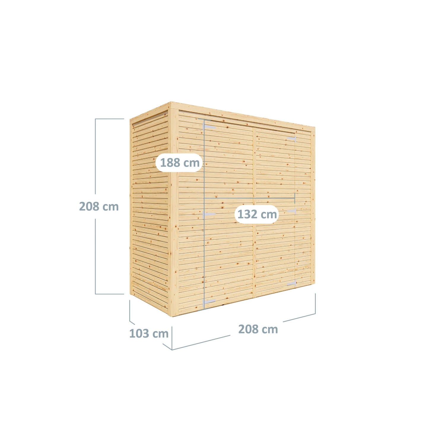 Bertilo Holz-Gartenhaus Box 1 Grau, 208x103 cm, mit Maßangaben. Weekendhaus aus FSC®-zertifiziertem Holz.
