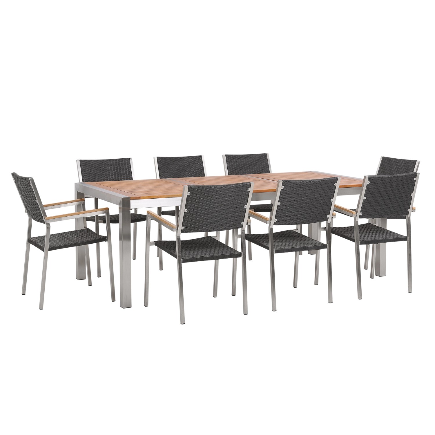 Beliani Gartentisch Set GROSSETO Heller Holzfarbton Schwarz Silber 100x220x günstig online kaufen