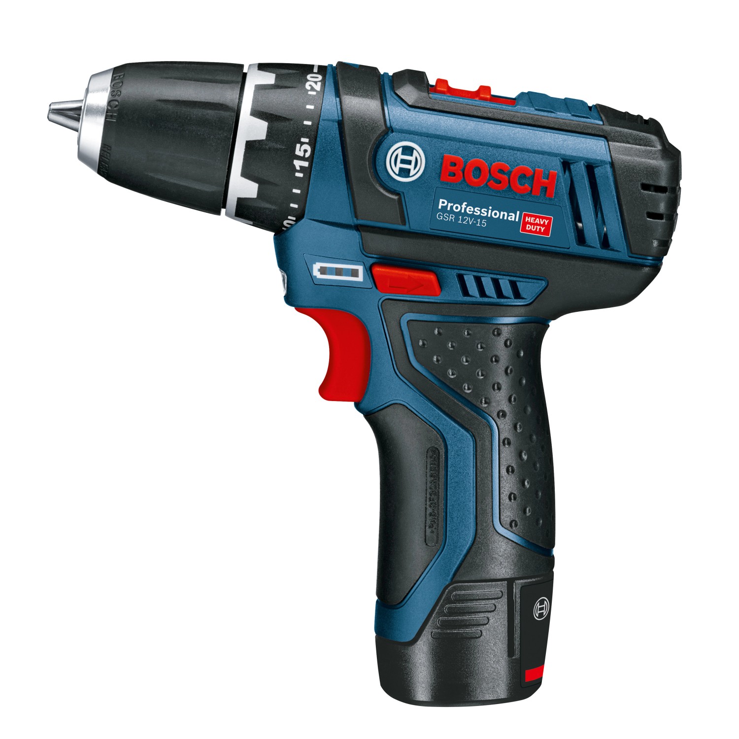 Bosch Professional GSR 12V-15 Akku-Bohrschrauber im Koffer mit Akkus und Zubehör.