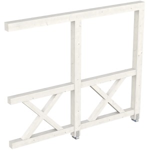 Weiße Skan Holz Seitenwand mit Andreaskreuz für Terrassenüberdachung.