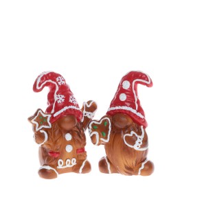Zwei Wichtel in Lebkuchenoptik mit roter Mütze, Weihnachtsdekoration.
