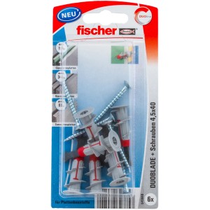 Fischer Duoblade Gipskartondübel mit Schrauben, 6er-Pack. Dübel für Gipskartonplatten.