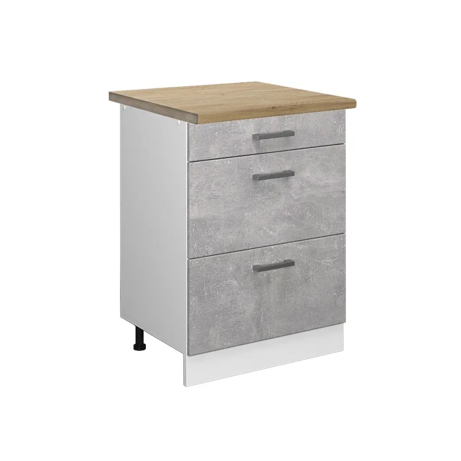 Vicco Küchenunterschrank R-Line Beton/Weiß 60 cm mit Schubladen AP Eiche