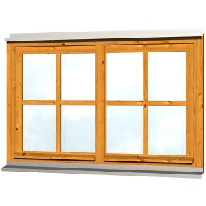Skan Holz Doppelfenster, Eiche hell, Rahmenaußenmaß 132,4x82,1 cm, Zubehör für Carports.