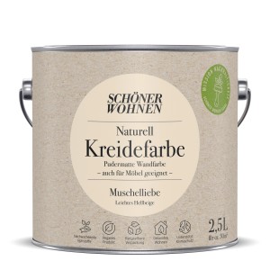 Schöner Wohnen Kreidefarbe Muschelliebe, 2,5l Dose, hellbeige, pudermatte Wandfarbe für Innen und Möbel.