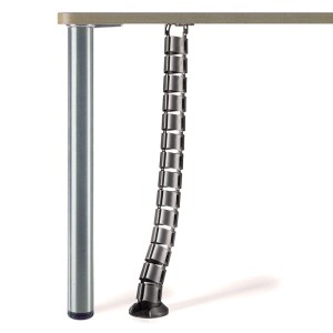SOTECH Schreibtisch Kabelkanal silbergrau, rund, flexibel. Führt Kabel vom Tisch zum Boden, mit Standfuß.