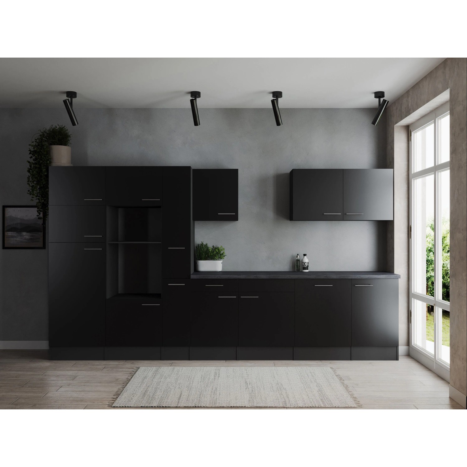 Respekta Küchenzeile Oliver 370 cm Schwarz ohne E-Geräte