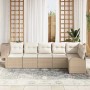 Beiges 6-teiliges Garten-Sofa-Set aus Poly Rattan mit Kissen von vidaXL.