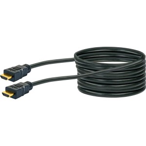 Schwaiger High-Speed-HDMI-Kabel mit Ethernet, schwarzes Kabel aufgerollt mit zwei HDMI-Steckern.