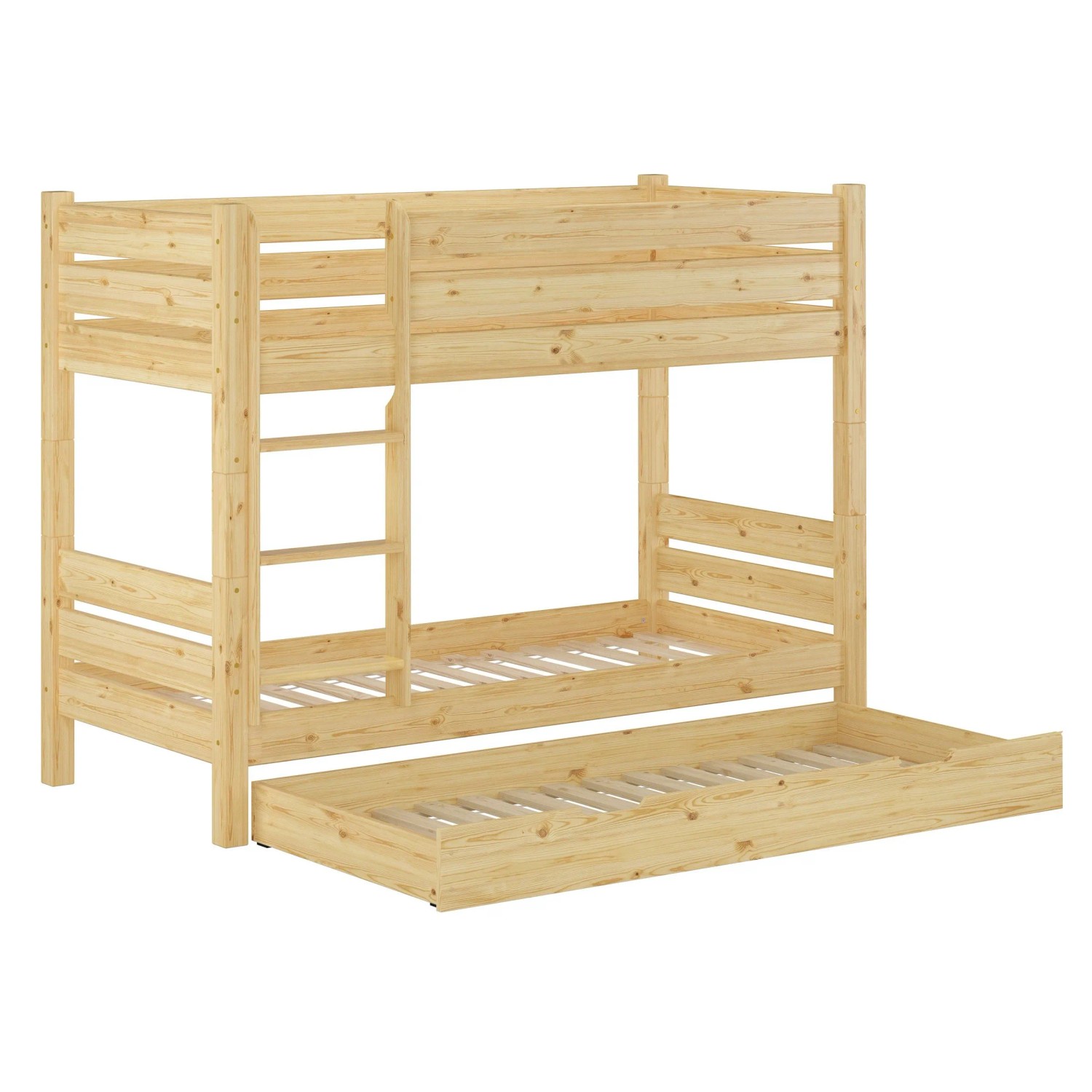Erst-Holz Niedriges Etagenbett 90 x 200 cm Kiefer Massiv Teilbare Nische 80 Modell 16 Rollrost und Gästebettkasten inkl.