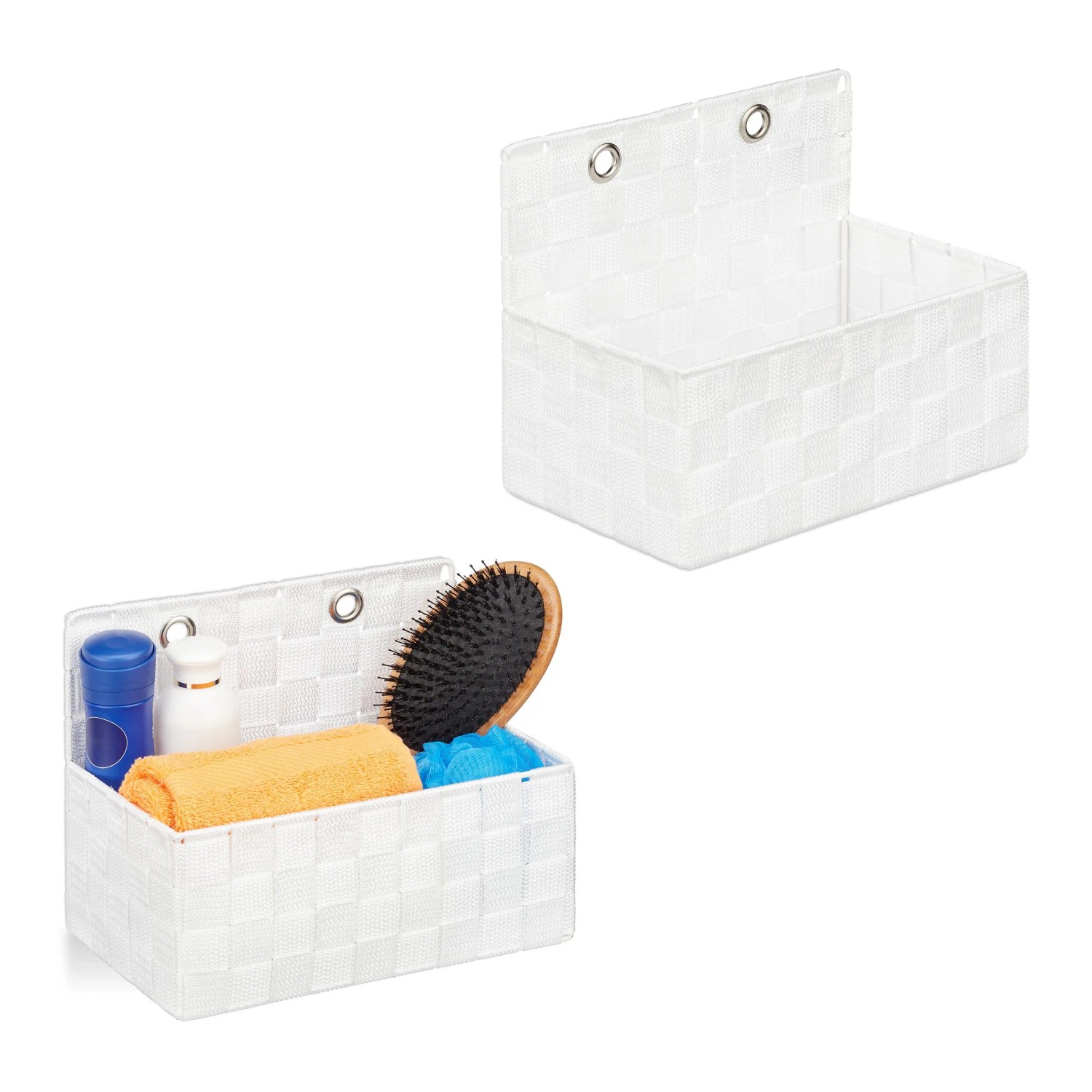 Relaxdays Aufbewahrungskörbe Kunststoff Metall Weiß zum Hängen 2er Set 20 cm x 25 cm x 16,5 cm