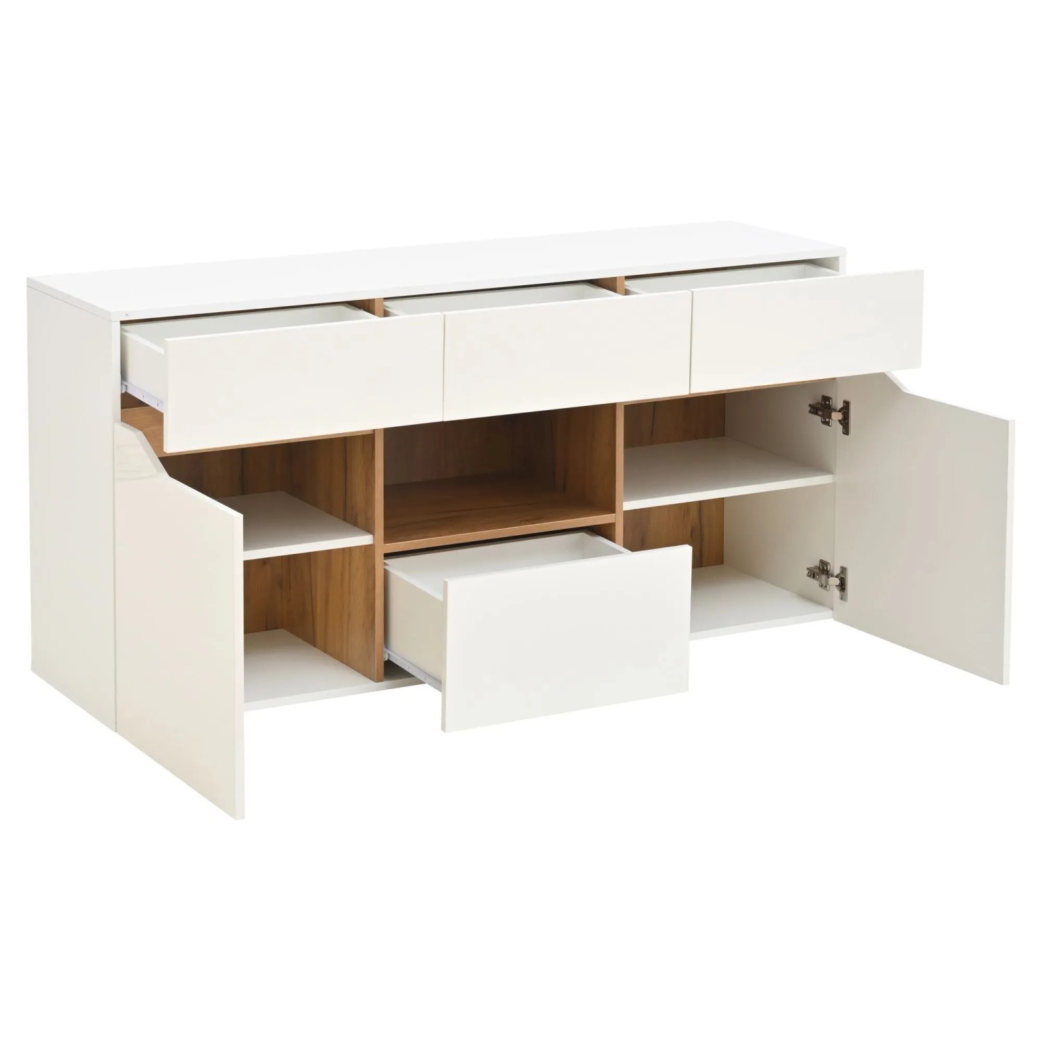 ModernLuxe Sideboard Hochglanz mit 4 Schubladen 2 Türen Led Spanplatte Weiß