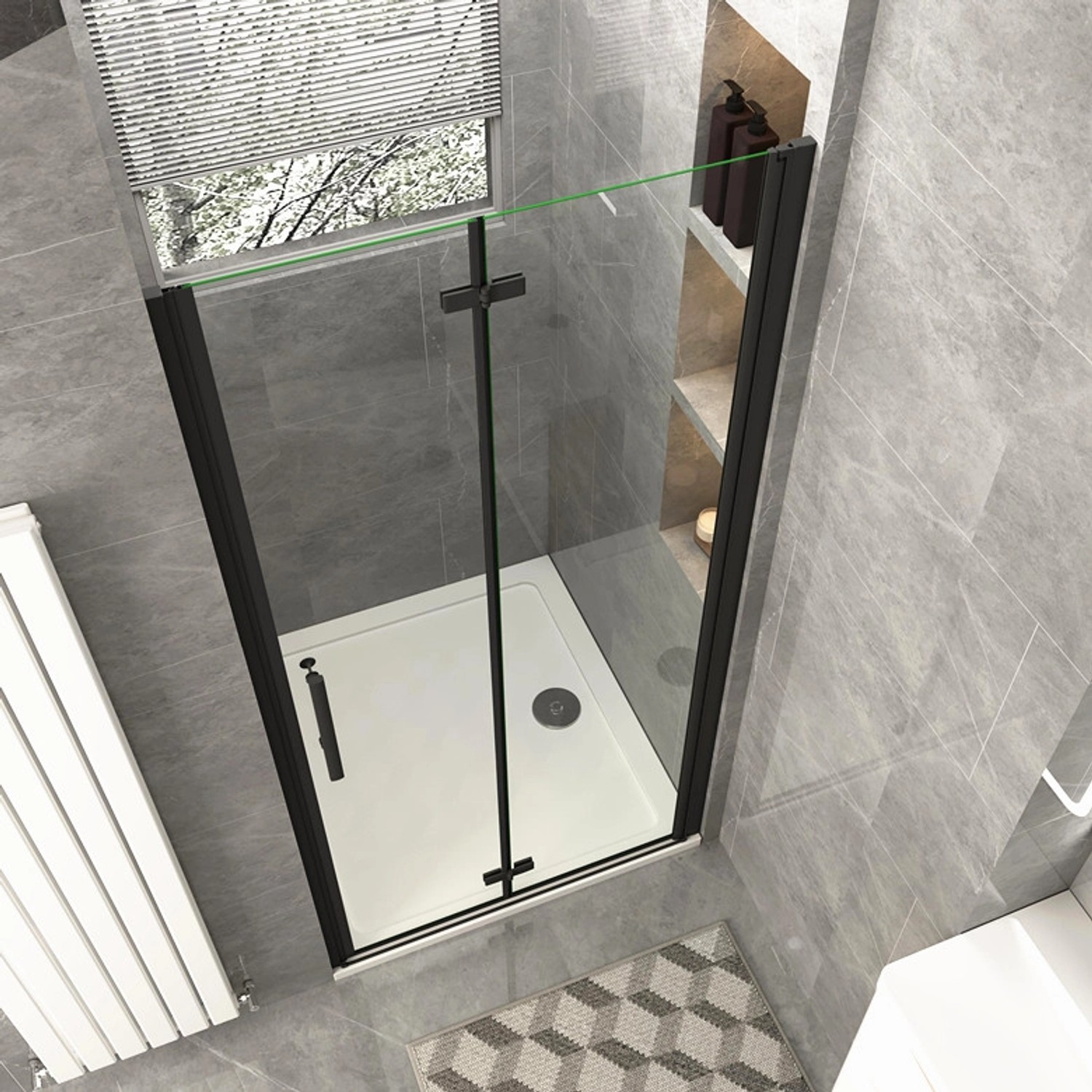 Duschparadies Duschtür Nischentür Falttür 90x195cm,Schwarz,6mm Nano Glas Dusche_5