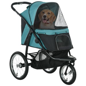 Grün-schwarzer PawHut Hundewagen mit Hund. Ideal für Spaziergänge mit Ihrem Vierbeiner.