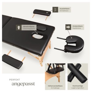 Tectake 2 Zonen Massageliege Set Freddi Breite 61 cm  Polsterung 5 cm Inklusive Lagerungsrollen und Tragetasche  210 x 95 x 84 cm Schwarz