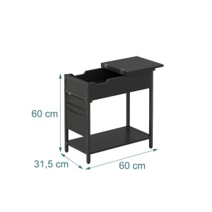 Relaxdays Beistelltisch MDF Eisen Schwarz Mit Steckdose 60 cm x 60 cm x 31,5 cm