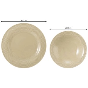Seltmann Weiden Beat Coor Glaze Tafelservice, 12-teilig, sandbeige. Speise- und Suppenteller mit Rillenstruktur.