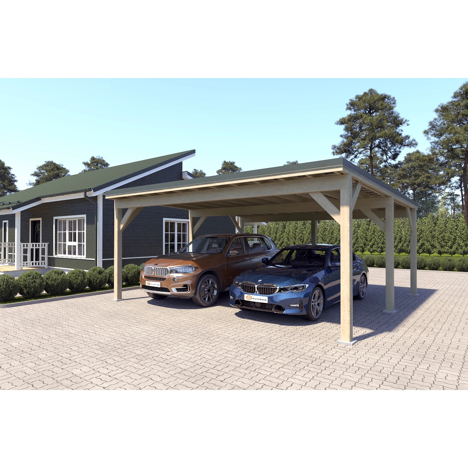 Holzbrüder Carport Ralf 36m² 150kg/m² Natur-Dornengrün günstig online kaufen