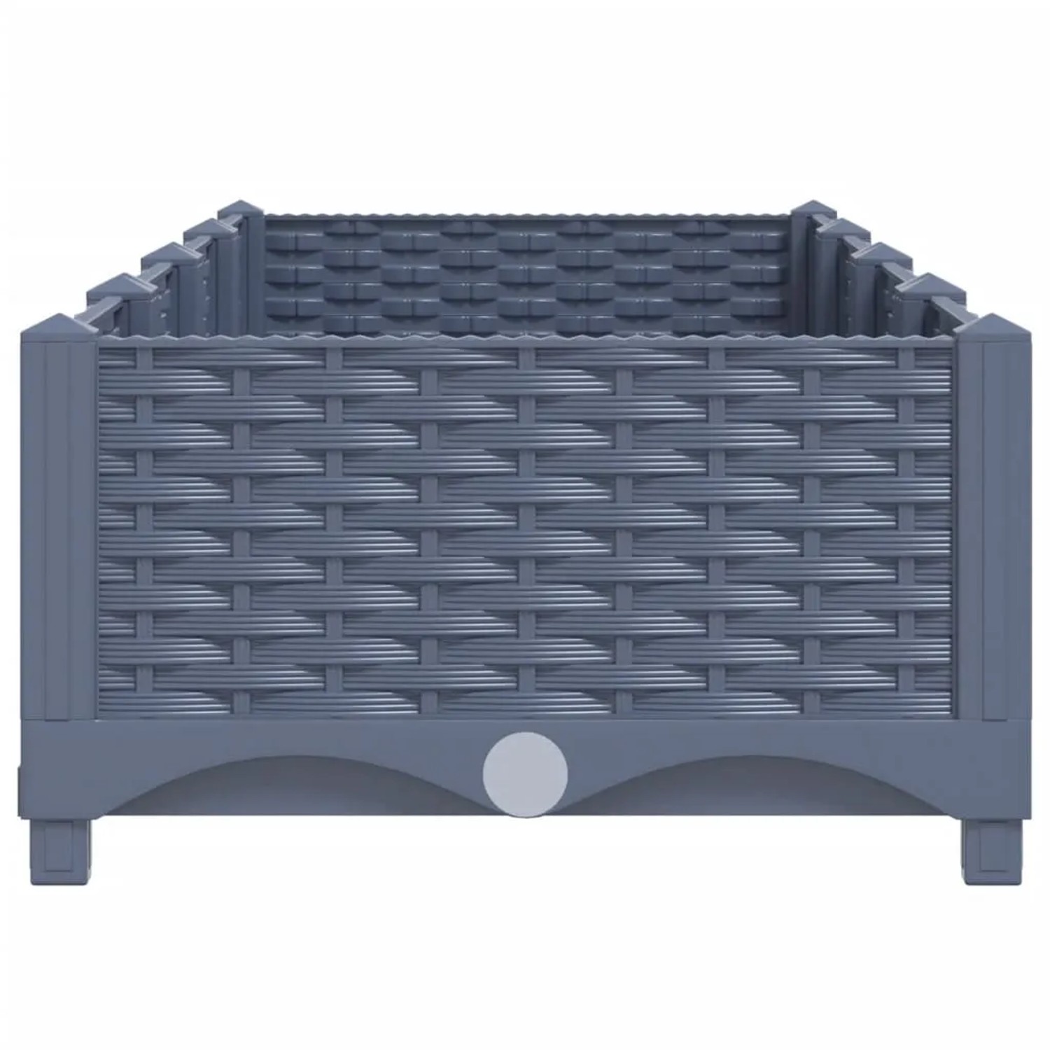 Graues furnicato Hochbeet (160x40x23 cm) aus Polypropylen mit Rattan-Optik.