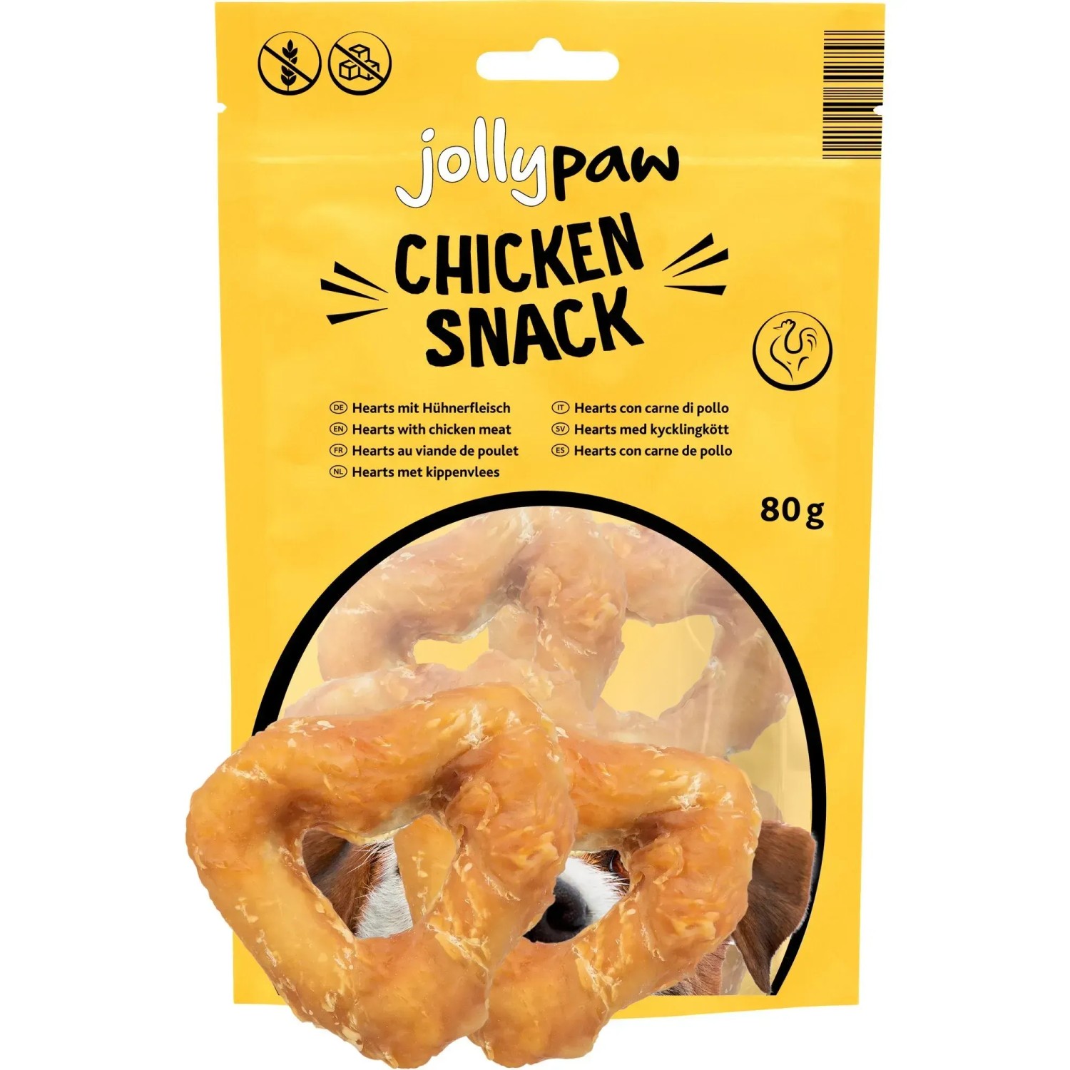 Jollypaw Hunde-Belohnungssnacks Chicken Snacks Heart 6 cm 4 Stück 80 g
