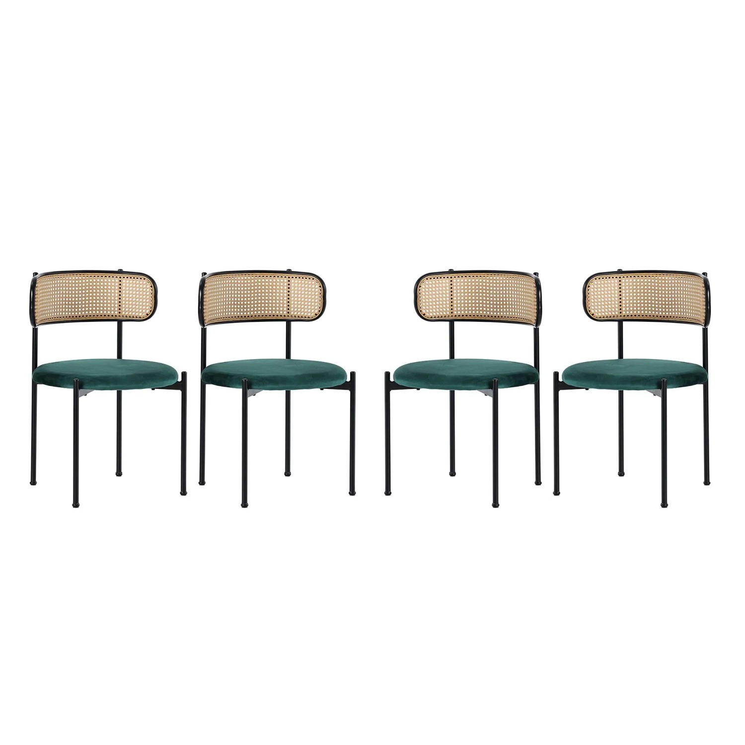 Merax Samt Esszimmerstuhl 4er Set Rattan Optik mit Metallbeinen Grün