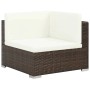 vidaXL Garten-Lounge-Eckelement, braunes Rattan mit cremeweißen Auflagen.