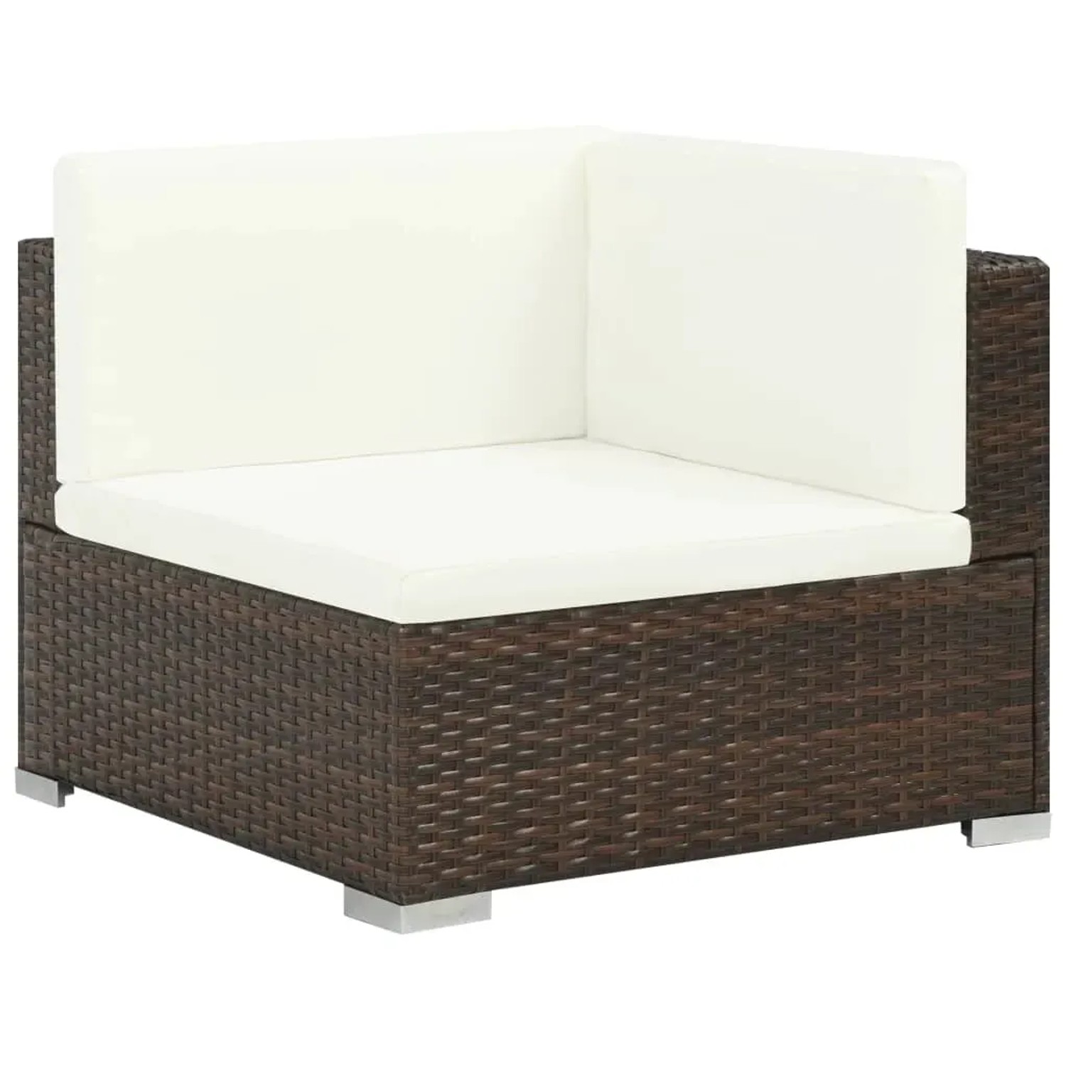 vidaXL Garten-Lounge-Eckelement, braunes Rattan mit cremeweißen Auflagen.