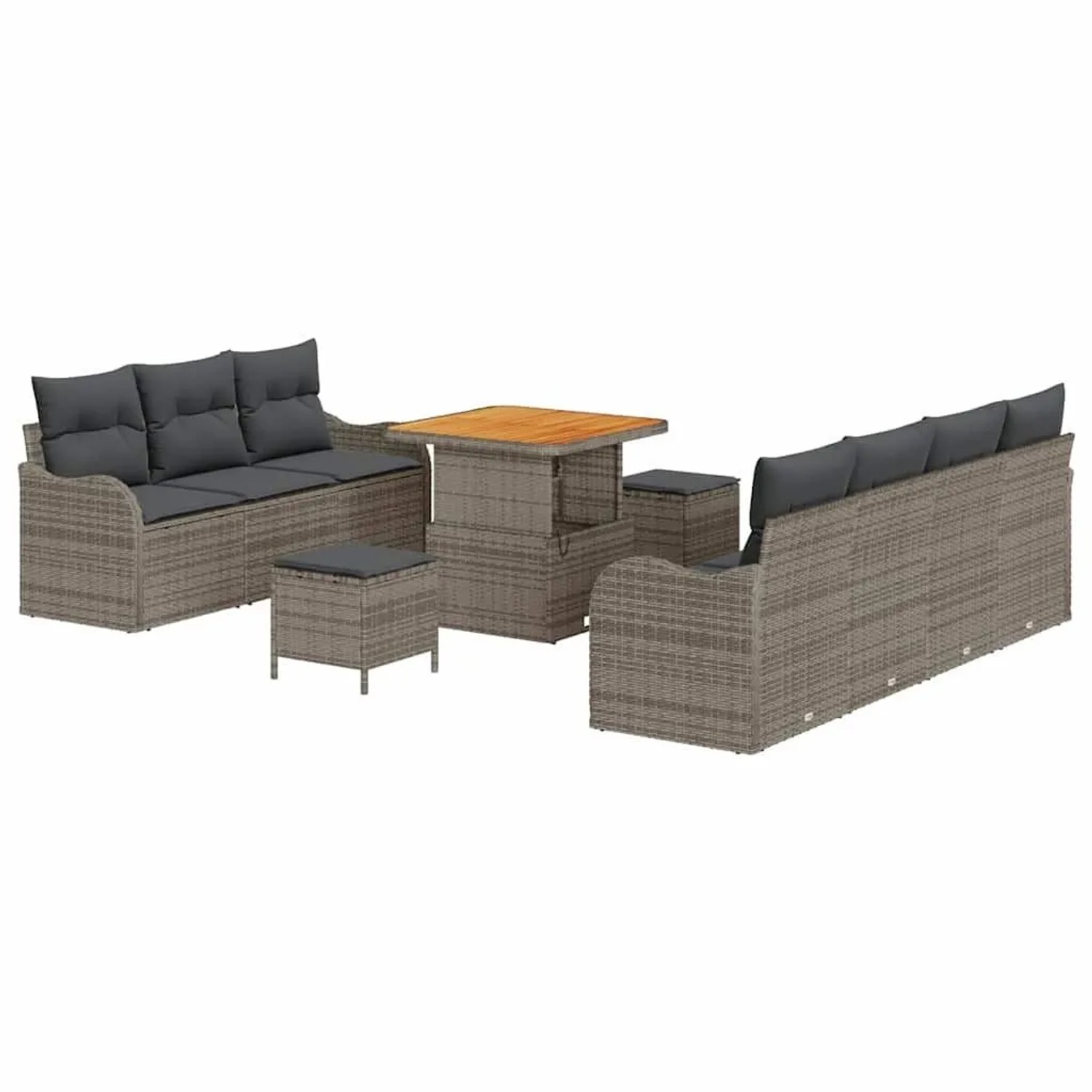 Thumbnail - vidaXL Garten-Sofa-Set mit Kissen mit Speicher 10-Tlg Grau 3364178