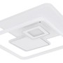 Quadratische LED-Deckenleuchte Roderick in Weiß/Chrom, dimmbar mit Fernbedienung.