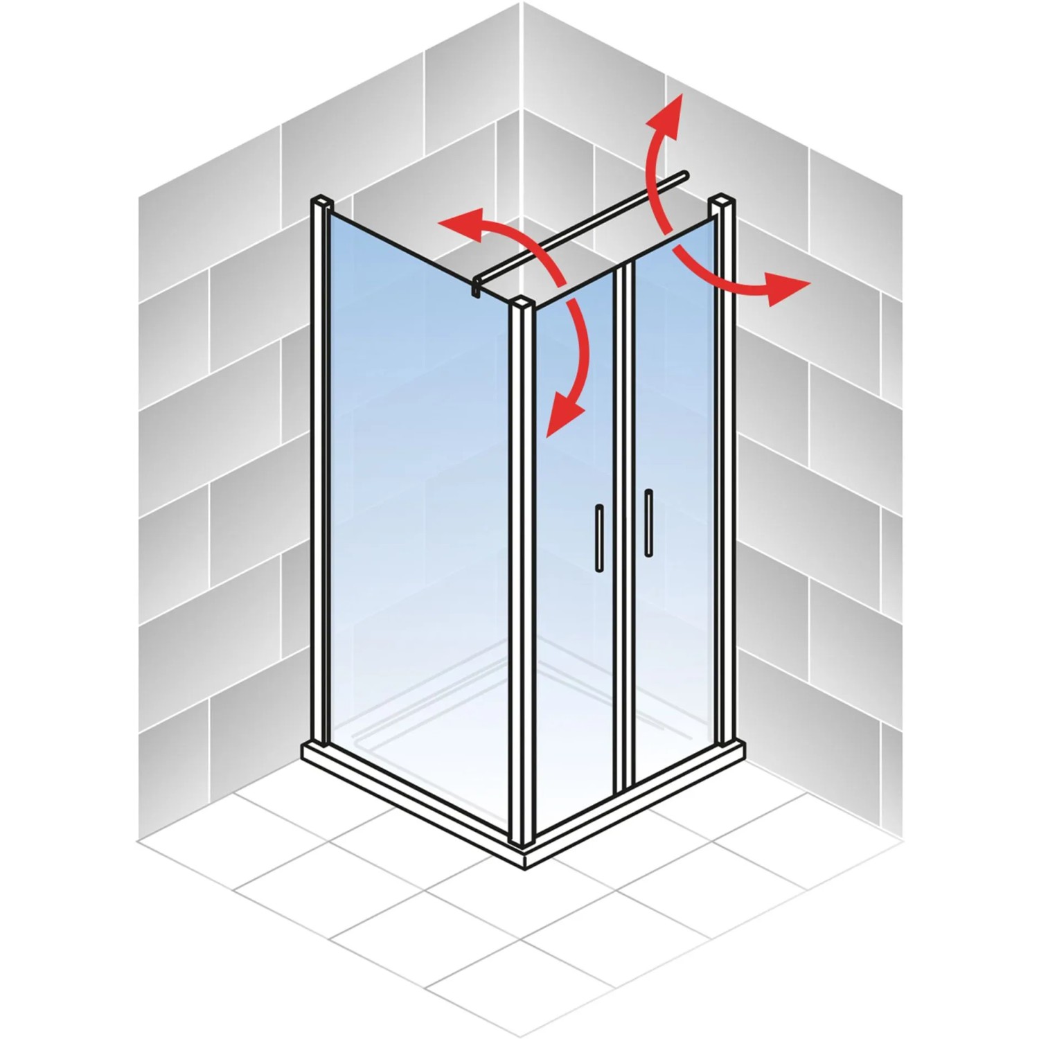 Eckdusche Schulte Alexa Style 2.0 mit Pendeltür, Alu-Natur Rahmen und klarem Glas.