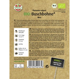 Sperli Buschbohne Maxi Bio Samenpackung: Grüne Bohnensamen für den Gemüseanbau im Garten.