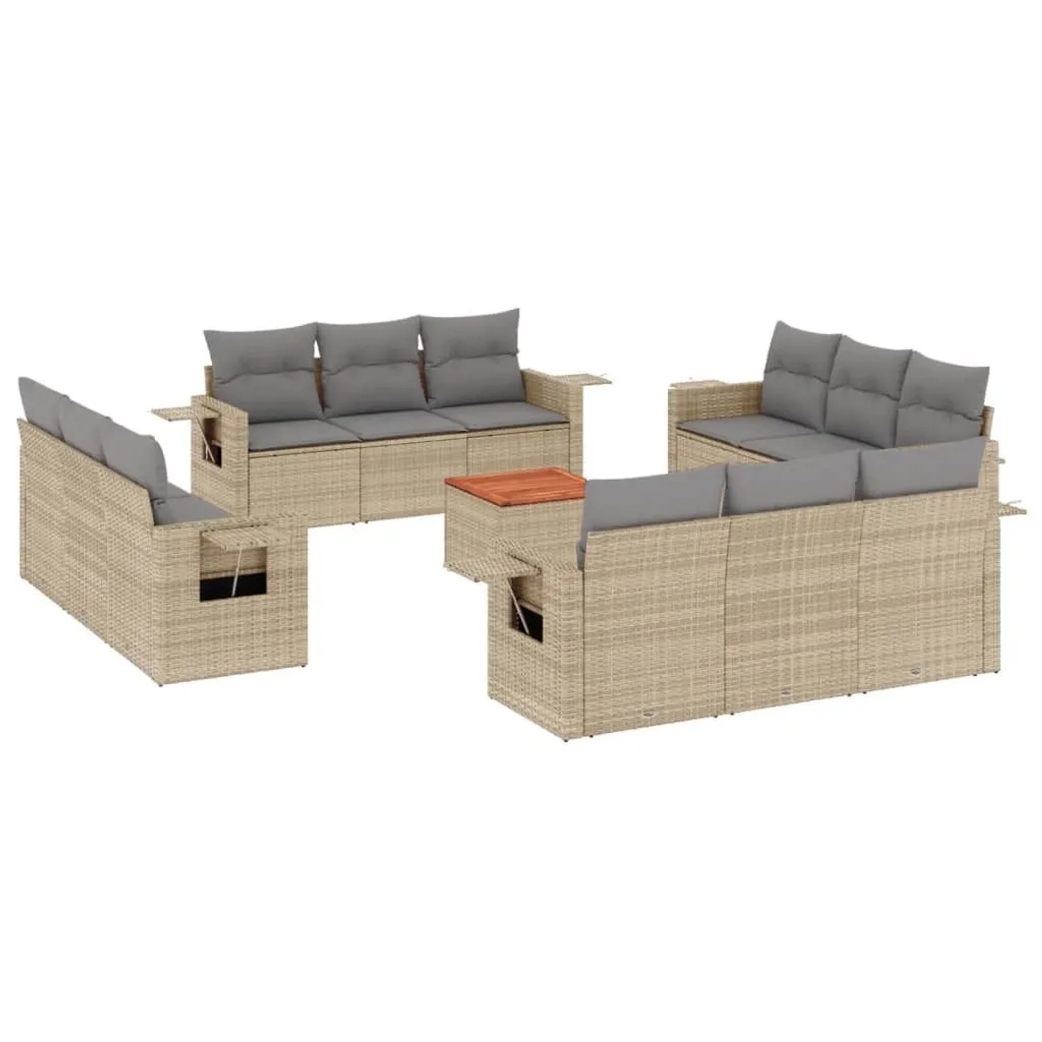 vidaXL 13-Tlg Garten-Sofagarnitur mit Kissen Beige Poly Rattan 3224498 günstig online kaufen