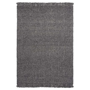 Anthrazit Kurzflor Teppich (140x200 cm) aus Wolle mit Fransen.