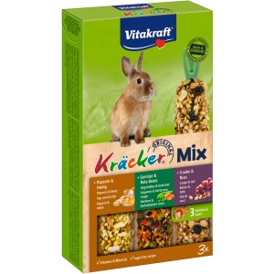 Vitakraft Kräcker Trio für Zwergkaninchen: Popcorn, Gemüse, Nuss, 3 Stück.
