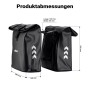 Wiltec Doppeltasche Fahrradtasche, schwarz, mit Rollverschluss und Maßen. Robuste, wasserfeste Gepäckträgertasche.