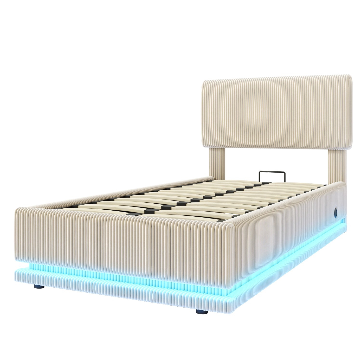 okwish Polsterbett 90x200cm mit LED Kopfteil Schlafzimmer Beige ohne Matratze
