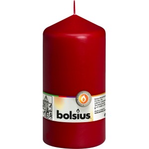 Bolsius Stumpenkerze, 15 cm, Bordeauxrot. Dekorative Kerze mit 65 Stunden Brenndauer.