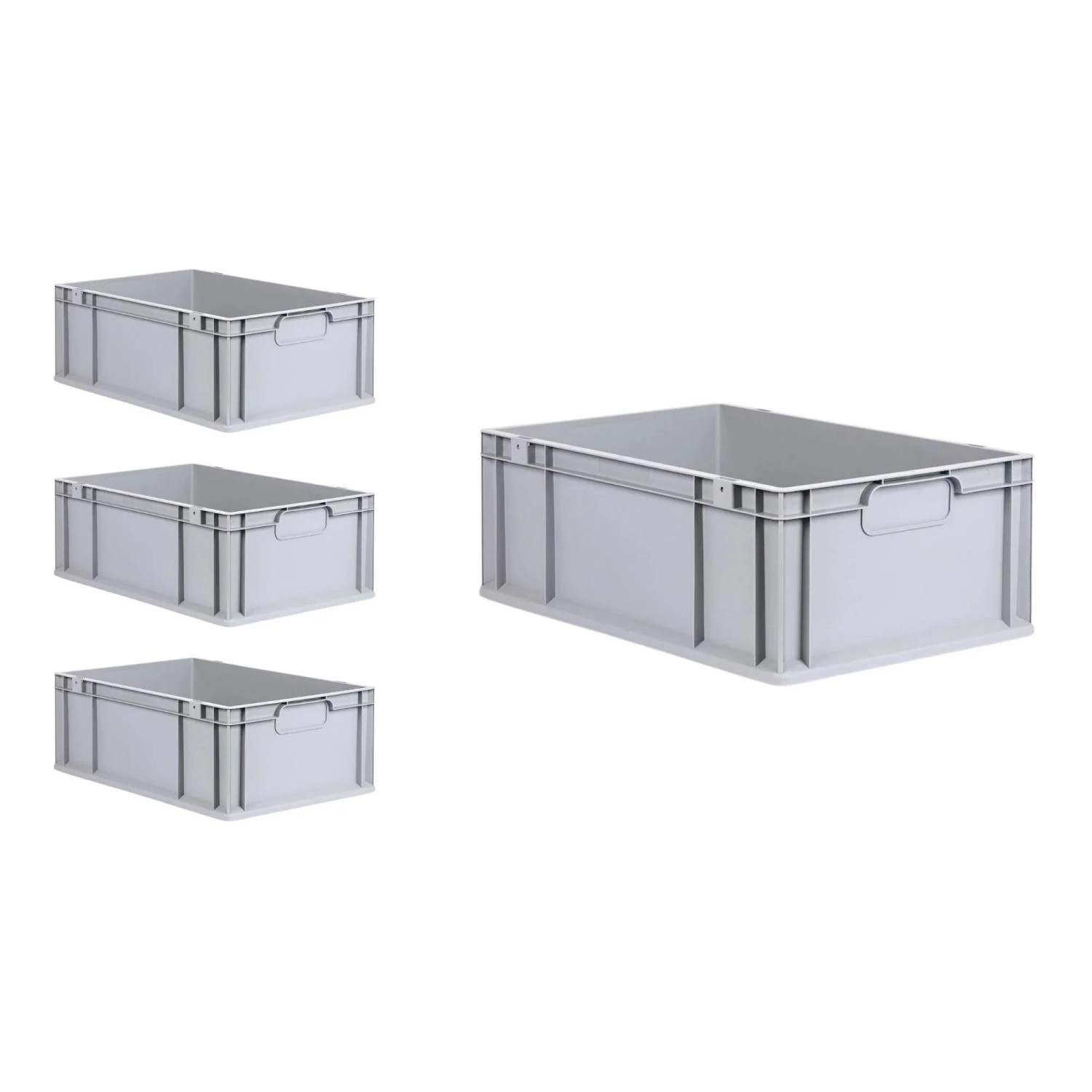 PROREGAL Spar Set: 4 blaue Euroboxen mit Deckel und Schnappverschlüssen, 44 Liter.