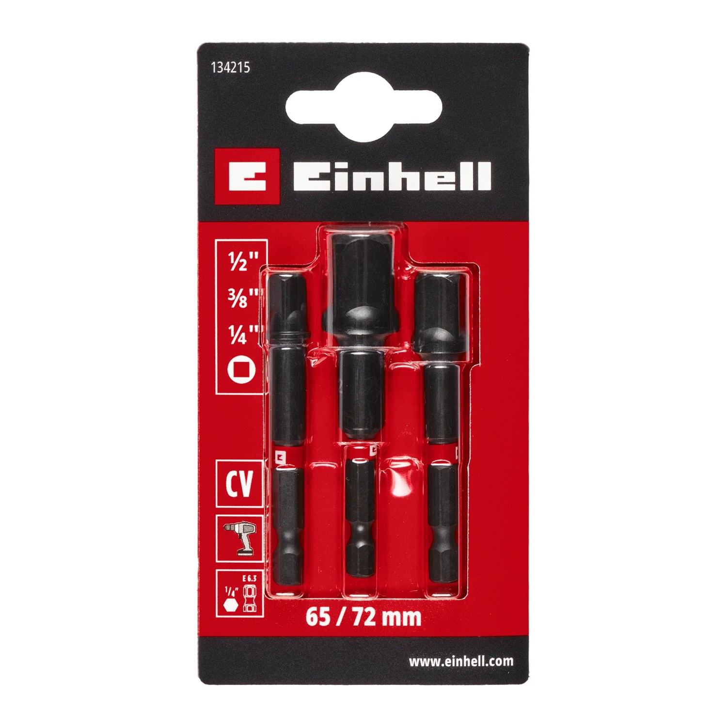 Einhell Impact Adapter Set, 3-teilig, für Steckschlüssel, mit 1/4 E 6.3 Schaft.