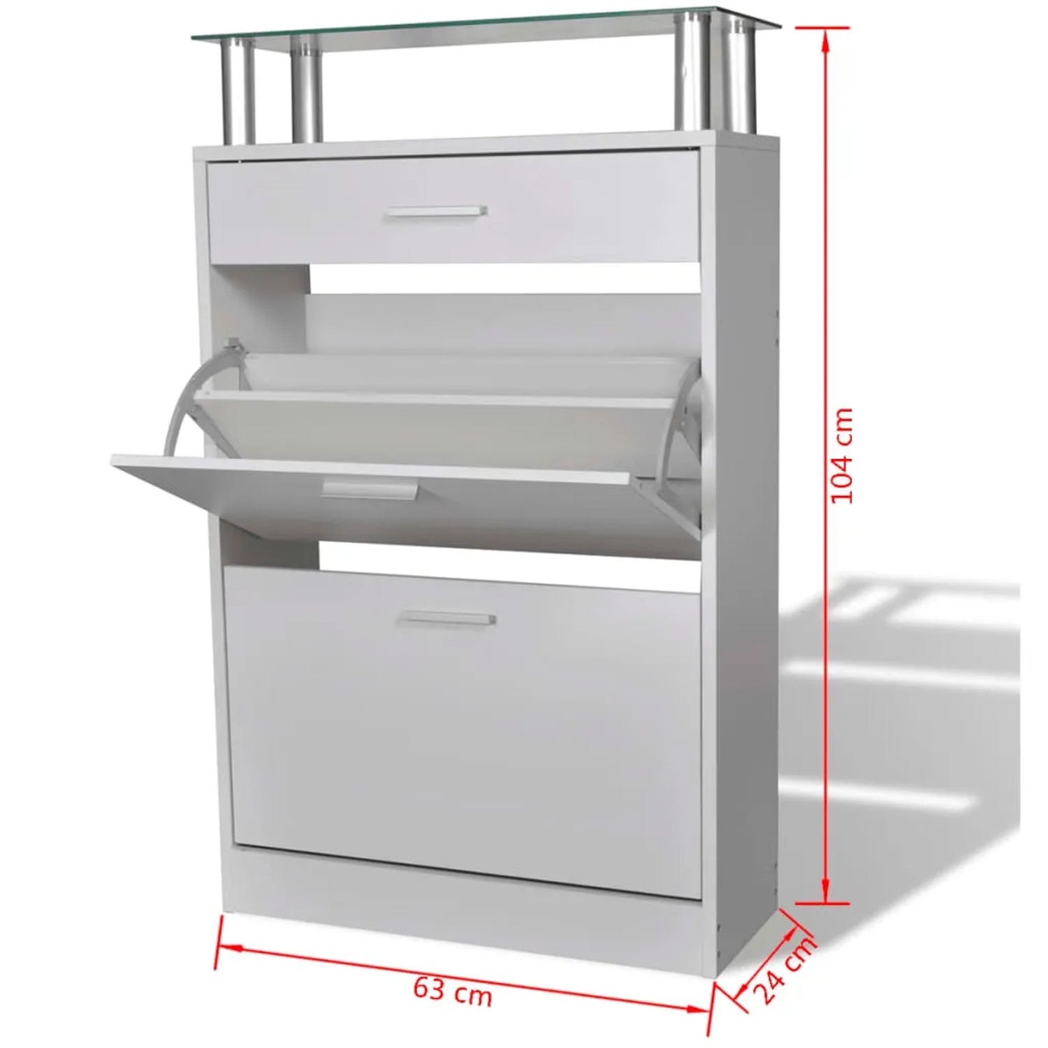 vidaXL Schuhschrank mit Schubfach und Oberem Glasregal Holz Weiß 241244_7