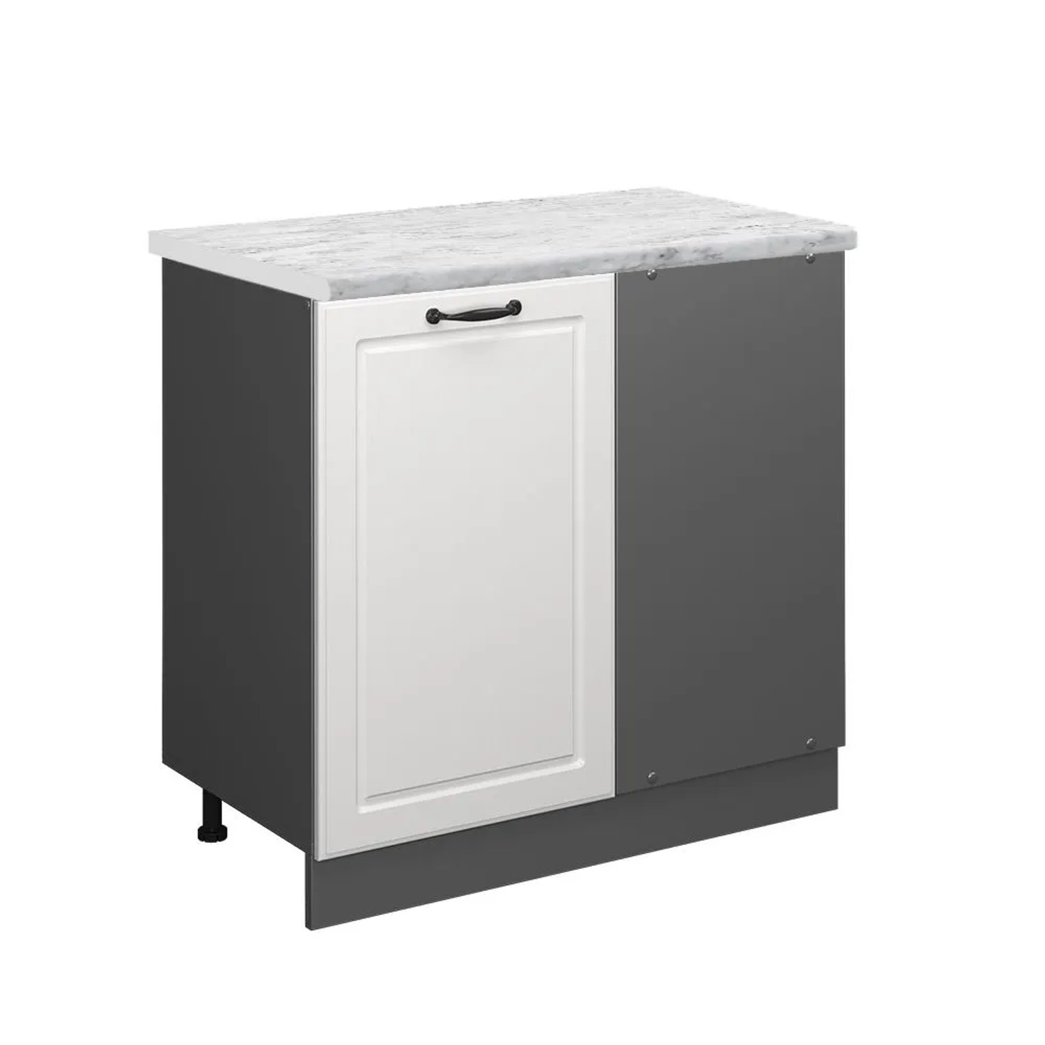 Vicco Eckunterschrank R-Line Küchen Eckschrank Weiß Landhaus Anthrazit 86 cm AP Marmor