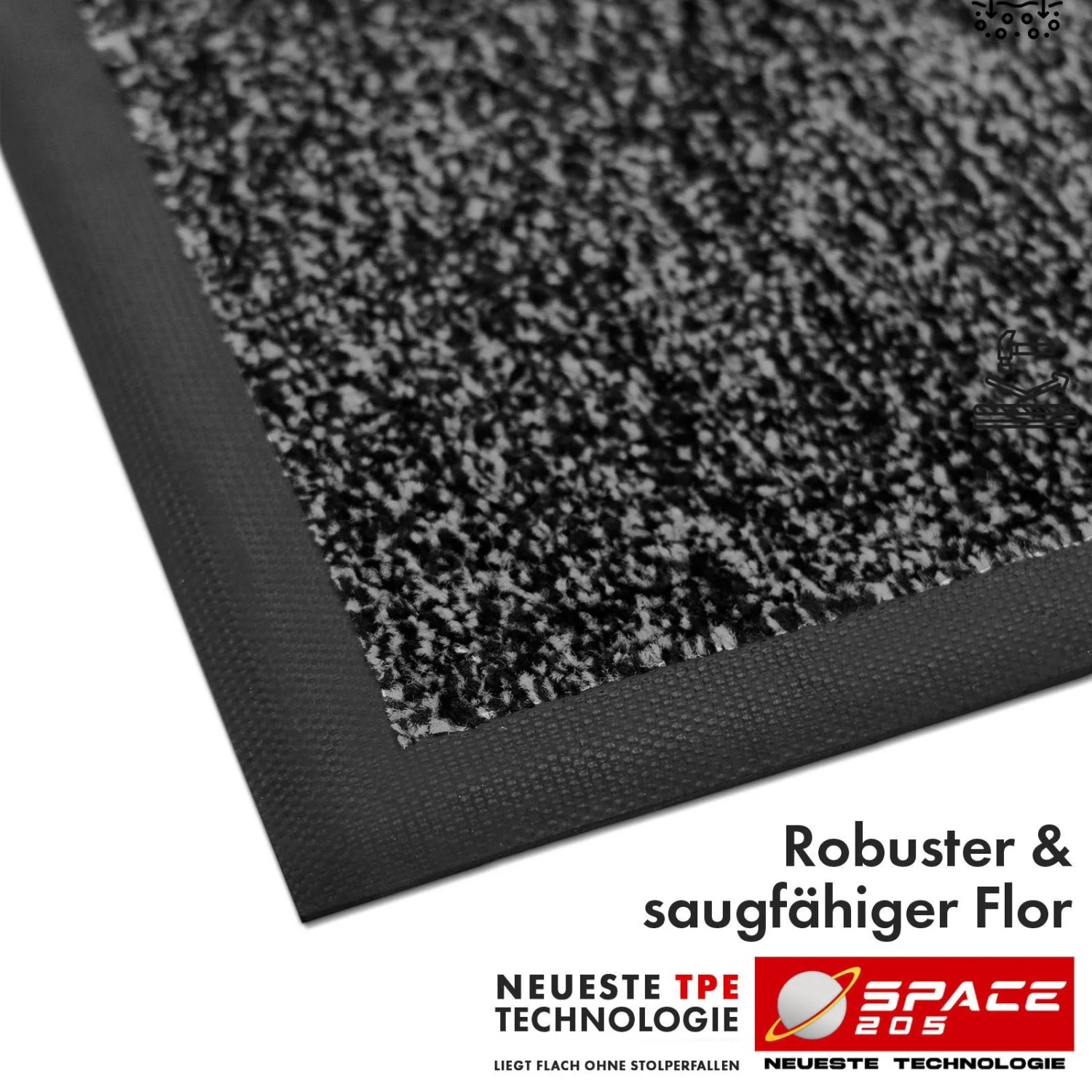 Floordirekt Schmutzfangmatte Space 205, anthrazit, mit robustem, saugfähigem Velours-Flor und rutschfestem TPE-Rand.