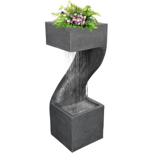 Silex Kunststeinbrunnen Traelleborg mit LED und Bepflanzung, Gartenbrunnen aus Polyresin.